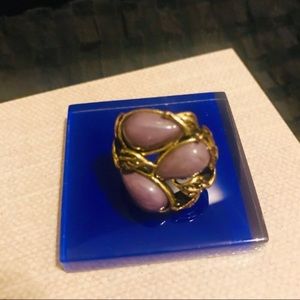Vtg Gold/ Purple Leaf Foliage Ring, Sz 7.5